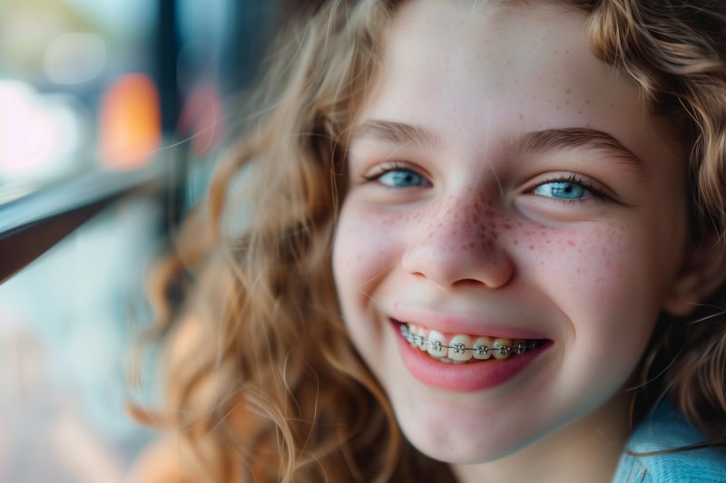 a young girl wearing traditional braces